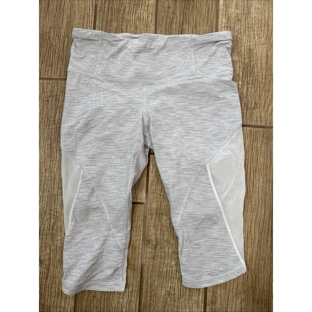 Lululemon Grey Striped Pace Rival White Cropped Mid Rise Leggings Women Size 12